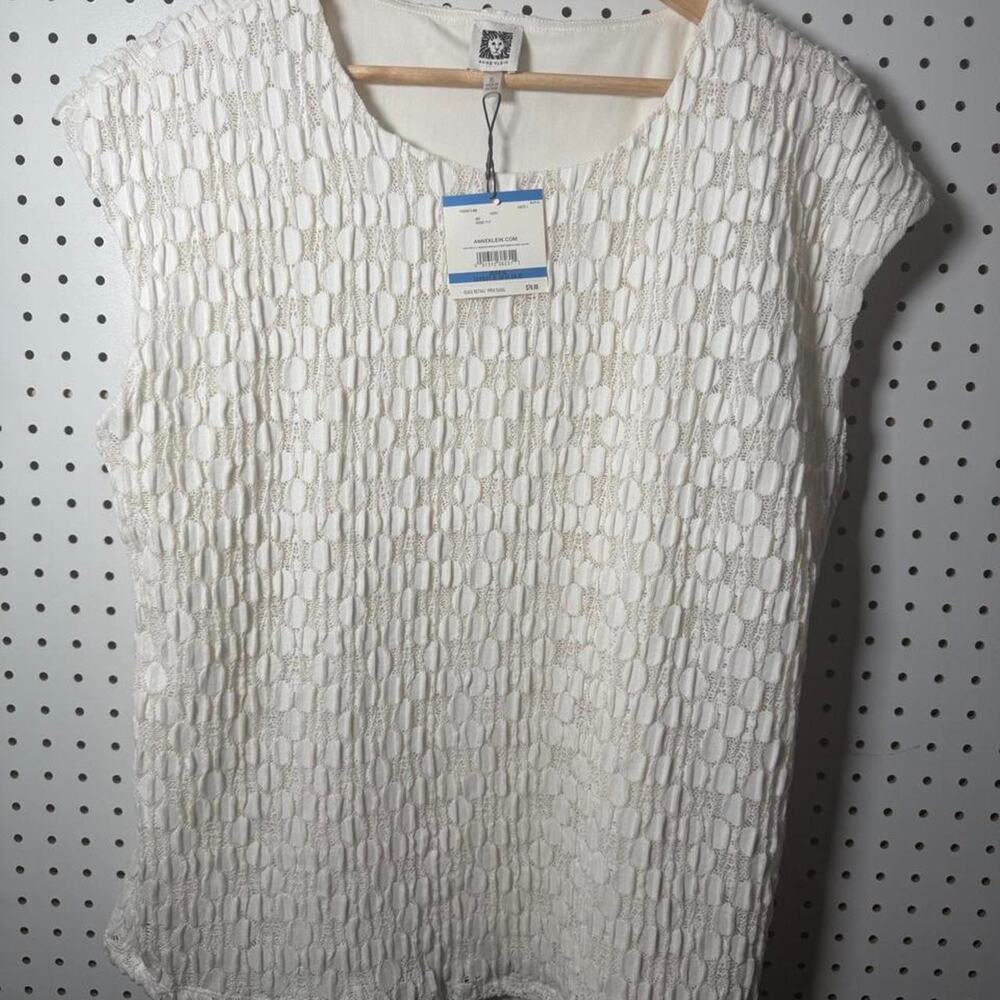 New Anne Klein Blouse Womens XL White Sleeveless Textured Lined Stretch